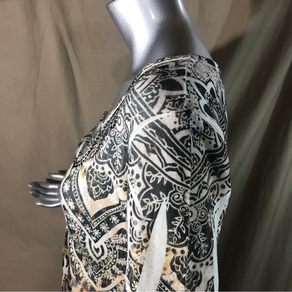 Bleu Womens Small Top Animal Print Flowy Y2K Colorful Stretch Knit Tunic Mandala - Picture 7 of 16